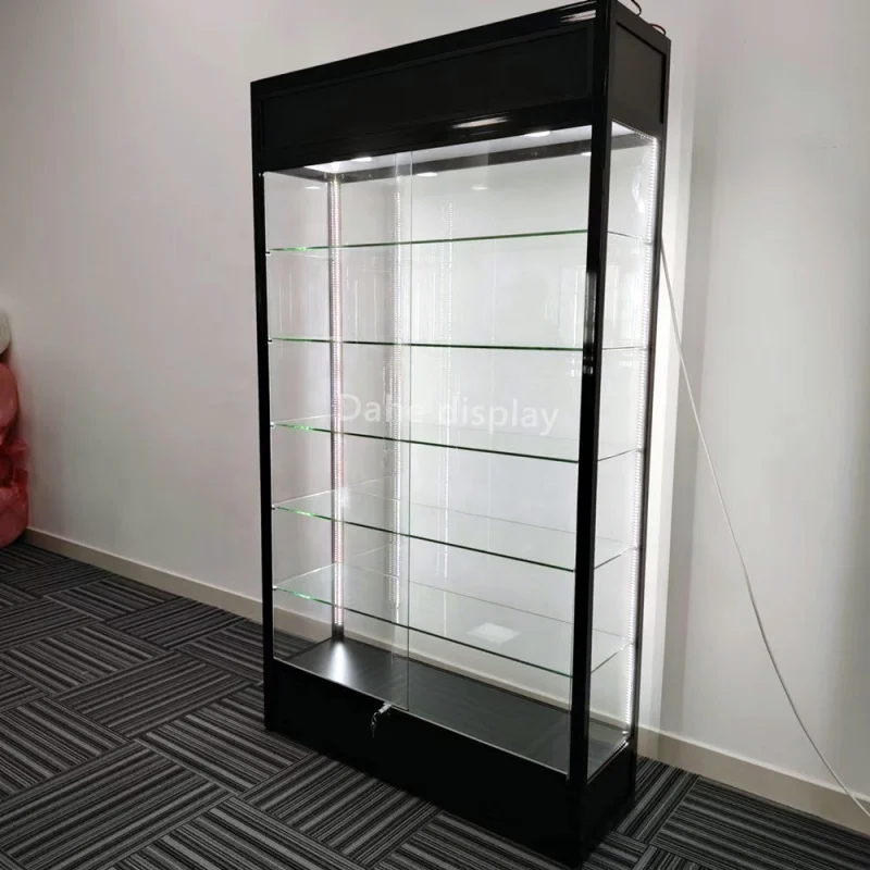 custom.Aluminium Frame Wall Display Cabinet Store Showcase Heavy Duty LED Light Glass Display