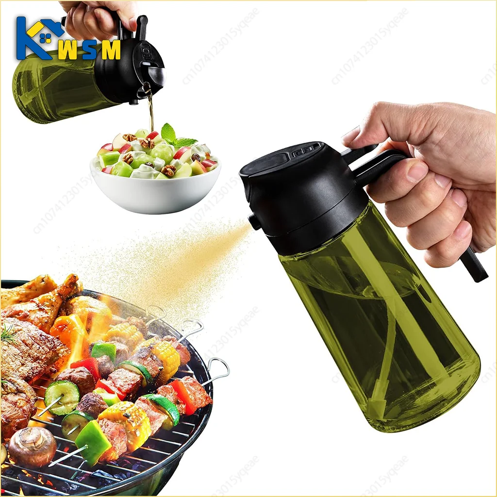 2-in-1 donker glas oliespuit olijfolie dispenser zwart lichtdicht oliespuit voor koken salades en barbecues barbecuegereedschap