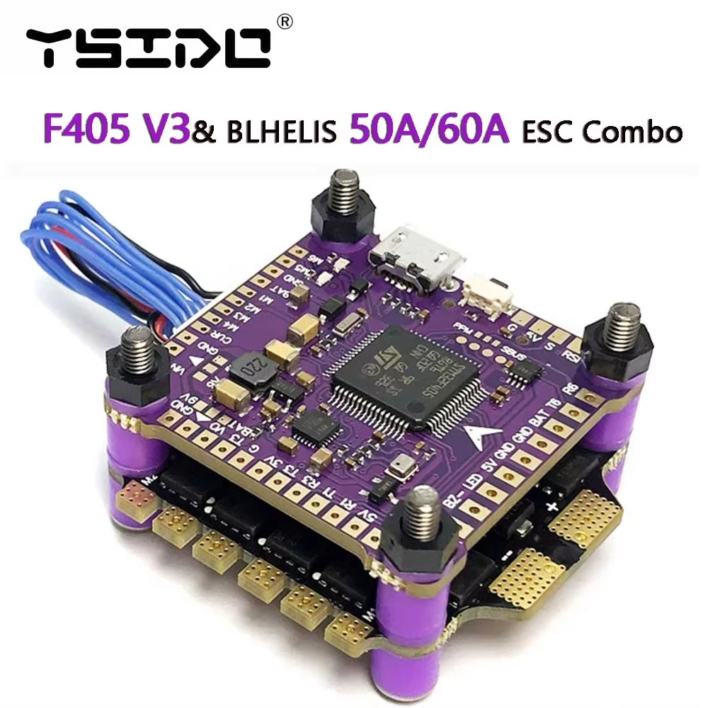 

F405 V3 3-6S 30X30 FC&BLHELIS 50A 60A ESC FPV Stack BMP280 F405 Flight Controller 4in1 ESC for RC FPV Freestyle Drone Model