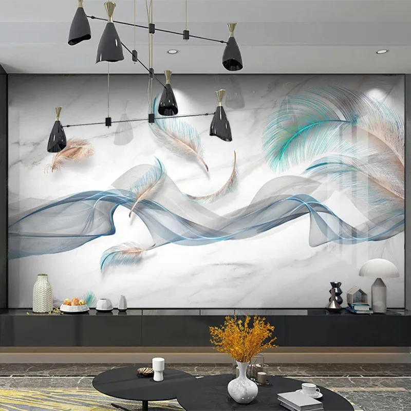 Room Decoration Accessories Mural Modern Feather Elk Abstract Line Marble Pattern Background Wall Painting Papel De Parede Sala