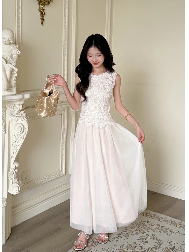 

Элегантное летнее женское платье с завышенной талией, кружевное, в стиле феи, из дышащей полиэстеровой ткани, А-силуэт