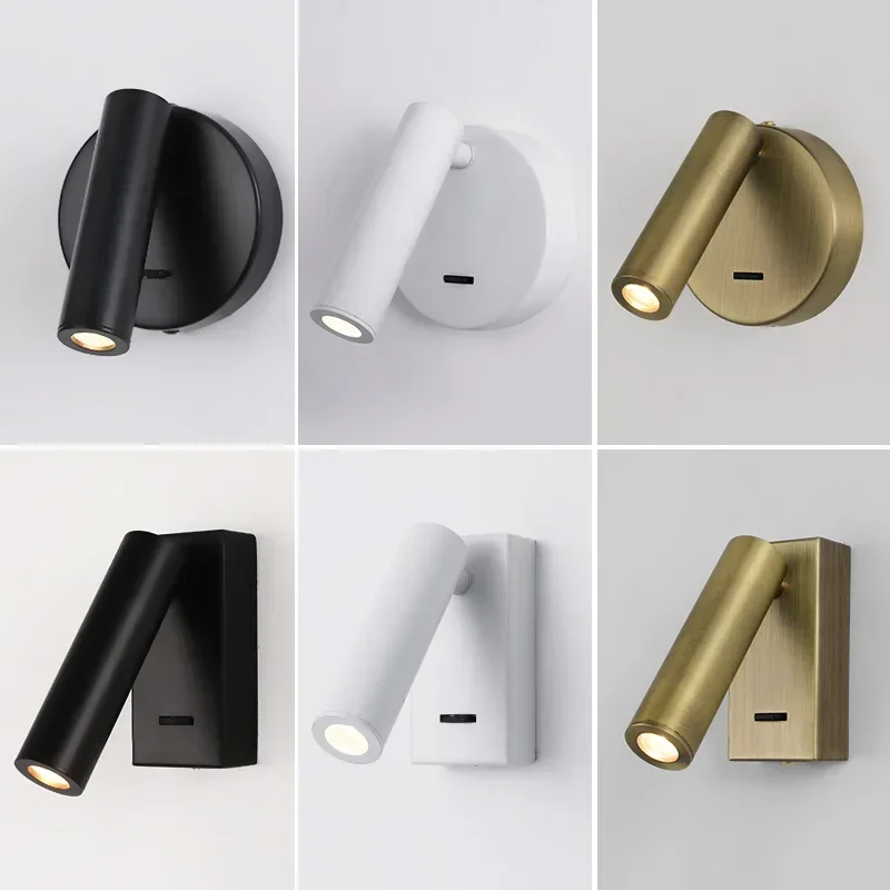 2025 Nordic Modern Wall Light Backlight Rotation Adjustable Wall Lamp for Hotel Bedroom Bedside Study Reading Lamp with Switch