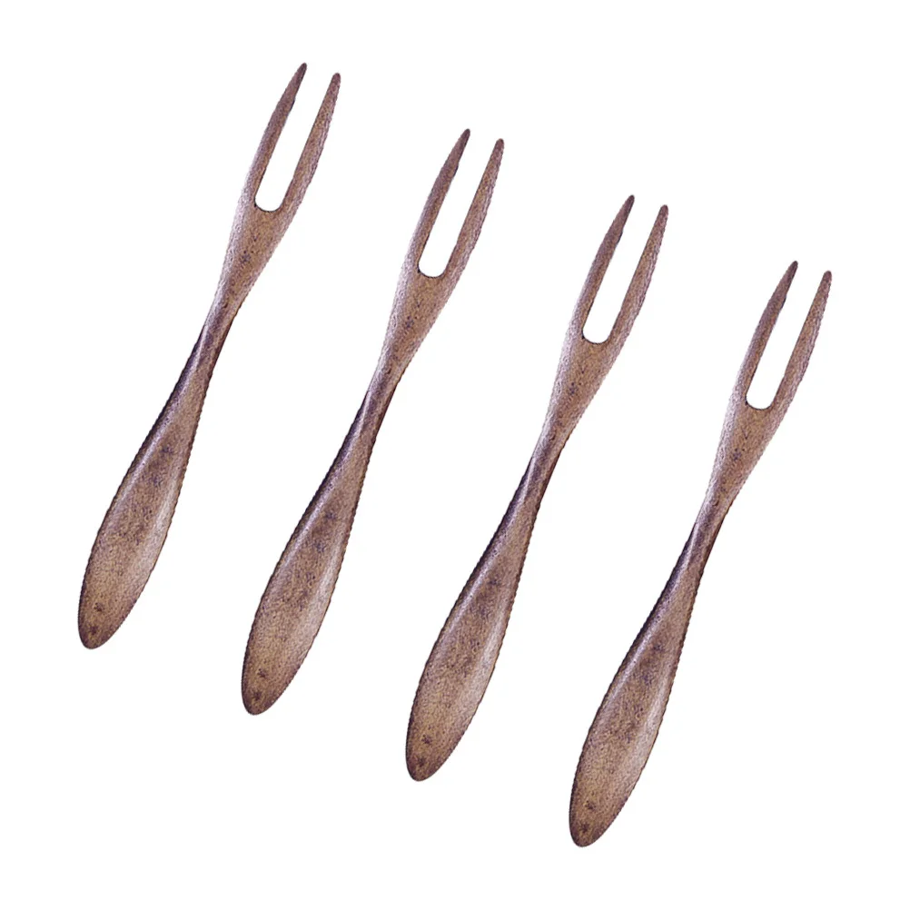 

4Pcs Premium Wooden Fruit Forks Reusable Dessert Picks Perfect for Parties Weddings Home Use Fruit Fork Dessert Picks