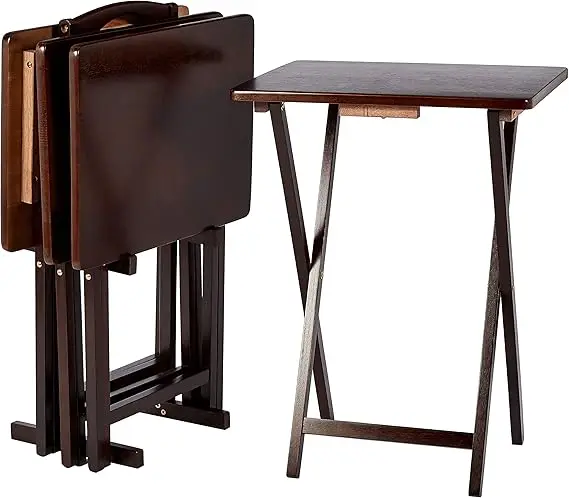 TV Tray Table with Storage, Espresso, 4-Piece Set, 14.6L x 19W x 26H