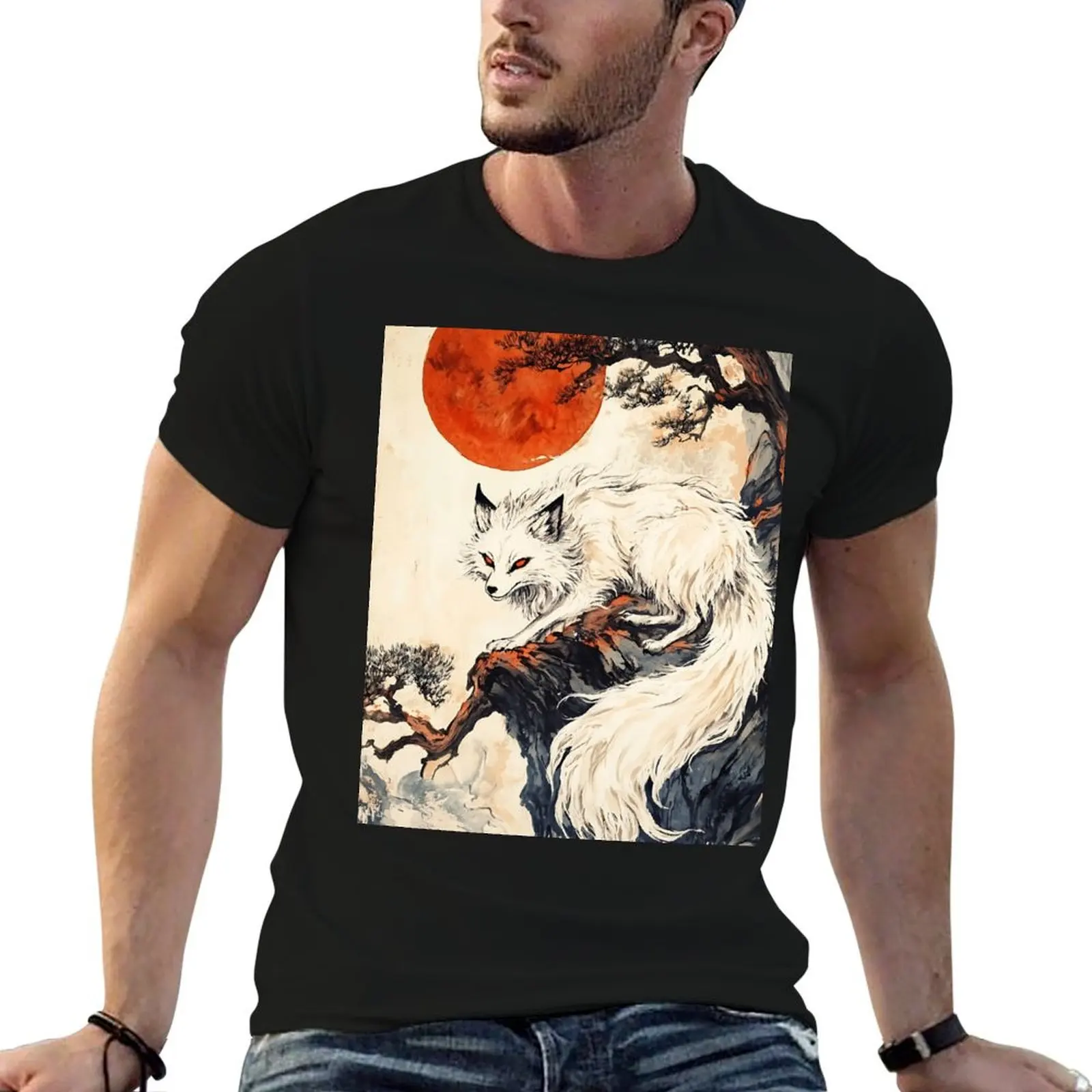 

Japanese Spirit Art luxury man T-Shirt man Fox t shirt Kitsune tshirt 05