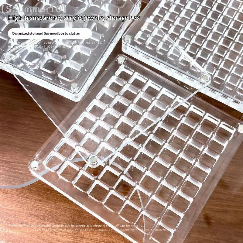 【xxx】1Pcs Acrylic Gold Transfer Pendant Compartment Collection Box 36/64/100 Grids Gold Bean Storage Box Antioxidant Display Box