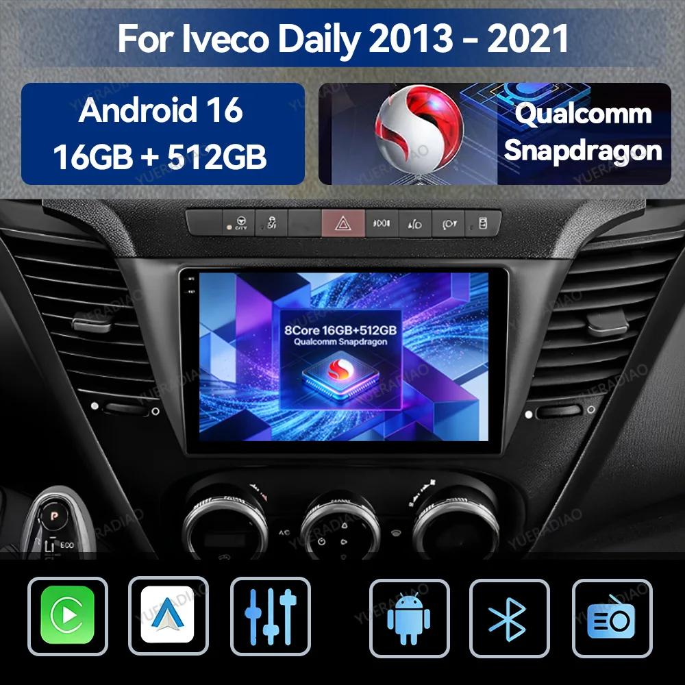 Android 16 Car Radio For Iveco Daily 2013 - 2021 QLED Head Unit 4G WIFI GPS NAVI Qualcomm BT 2DIN Multimedia Video Player LTE 5G