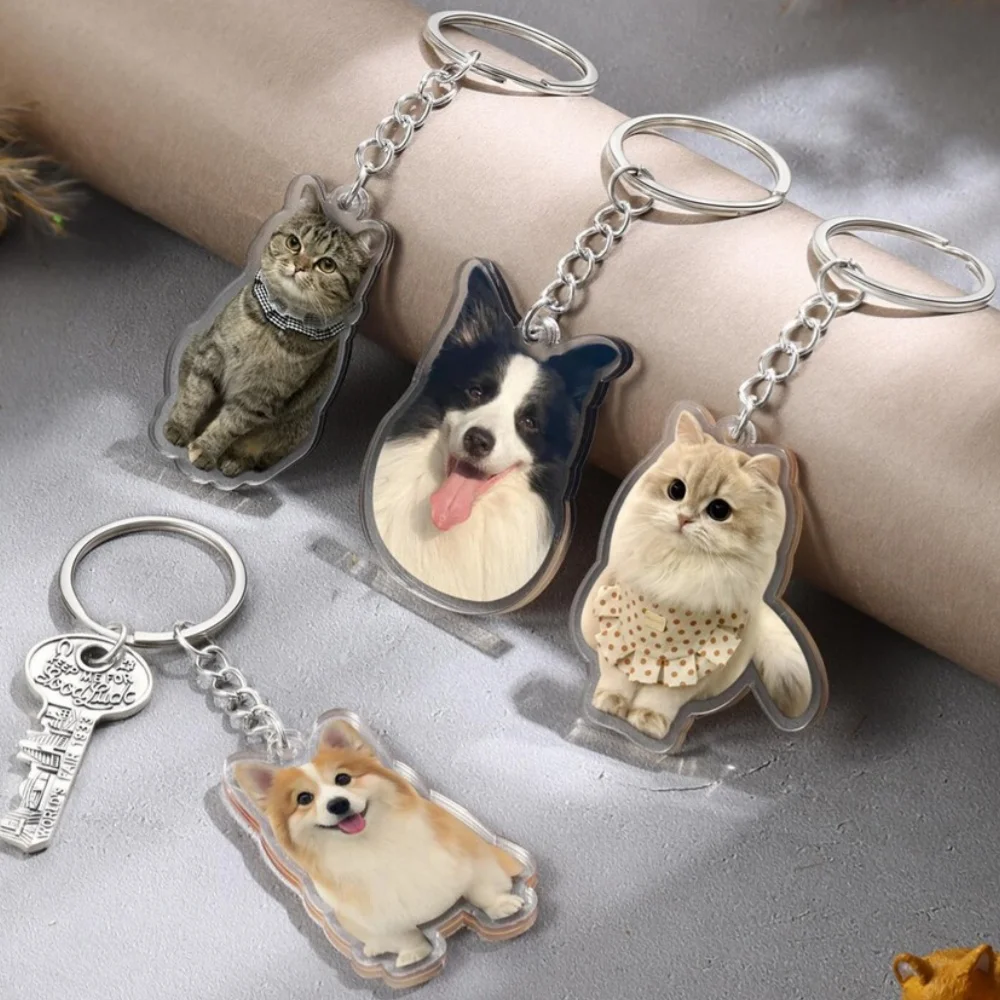 Personalized Customize Photo Refrigerator Magnets Custom Pet Keychains Cartoon Llavero Key Chain Clear Acrylic Custom Gift