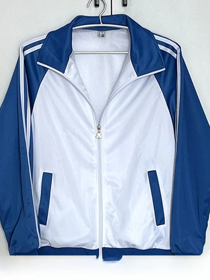 Zippered Lined Performance Blue White School Uniform Set for College Students Class Uniforms Casual Color Block Polyester