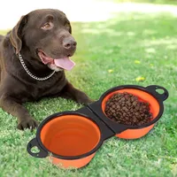 Portable outdoor pet folding double bowl out-of-the-go feeder integrated dog bowl Angled cat feeding bowl Cat plate Cat feeder