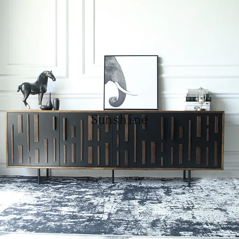 

Nordic style all-solid wood TV cabinet retro living room audio-visual tenon and mortise light luxury art furniture