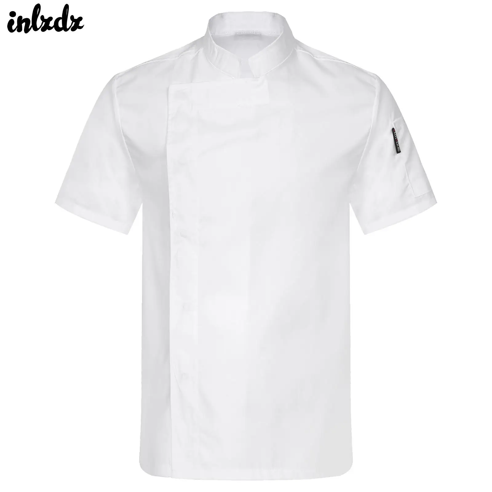 Casaco de chef manga curta para homens e mulheres, gola alta, camiseta monocromática, uniforme de cozinha, uniforme para padaria, restaurante ocidental e hotel