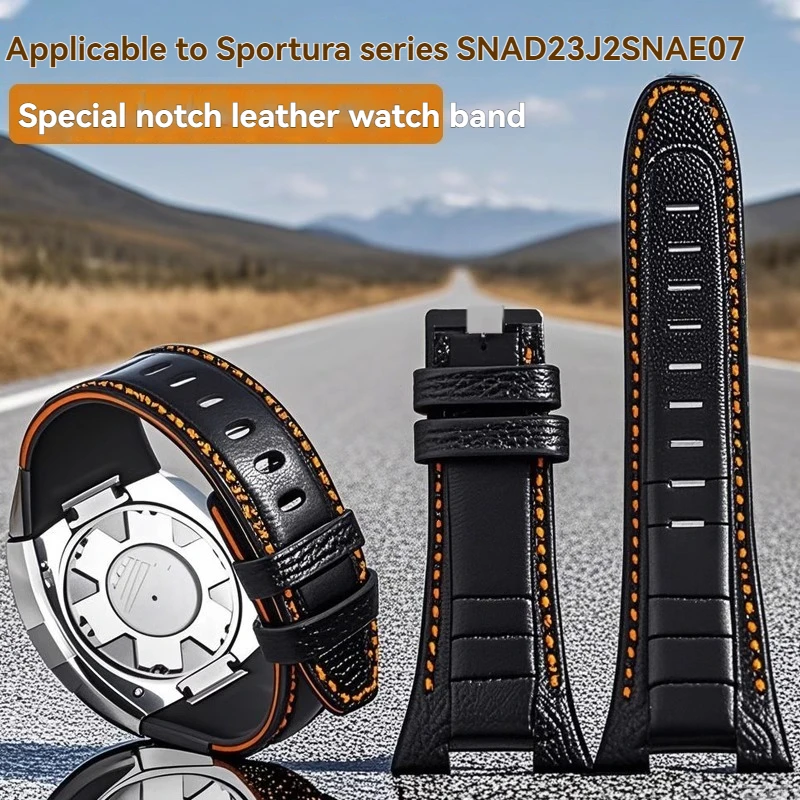 Genuine Leather Watch Bracelet For Seiko Watch Sportura Series SNAD23J2 SNAE07 14mm Cowhide Watchband Specialized Notch Strap