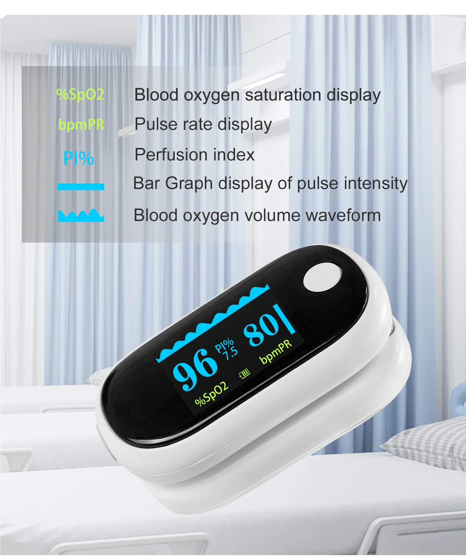 การดูแลสุขภาพ Fingertip Pulse Oximeter ข้อมูลเชิงวิเคราะห์ออกซิเจนปลายนิ้ว Pulse Oximeter ความอิ่มตัวของออกซิเจนในเลือด