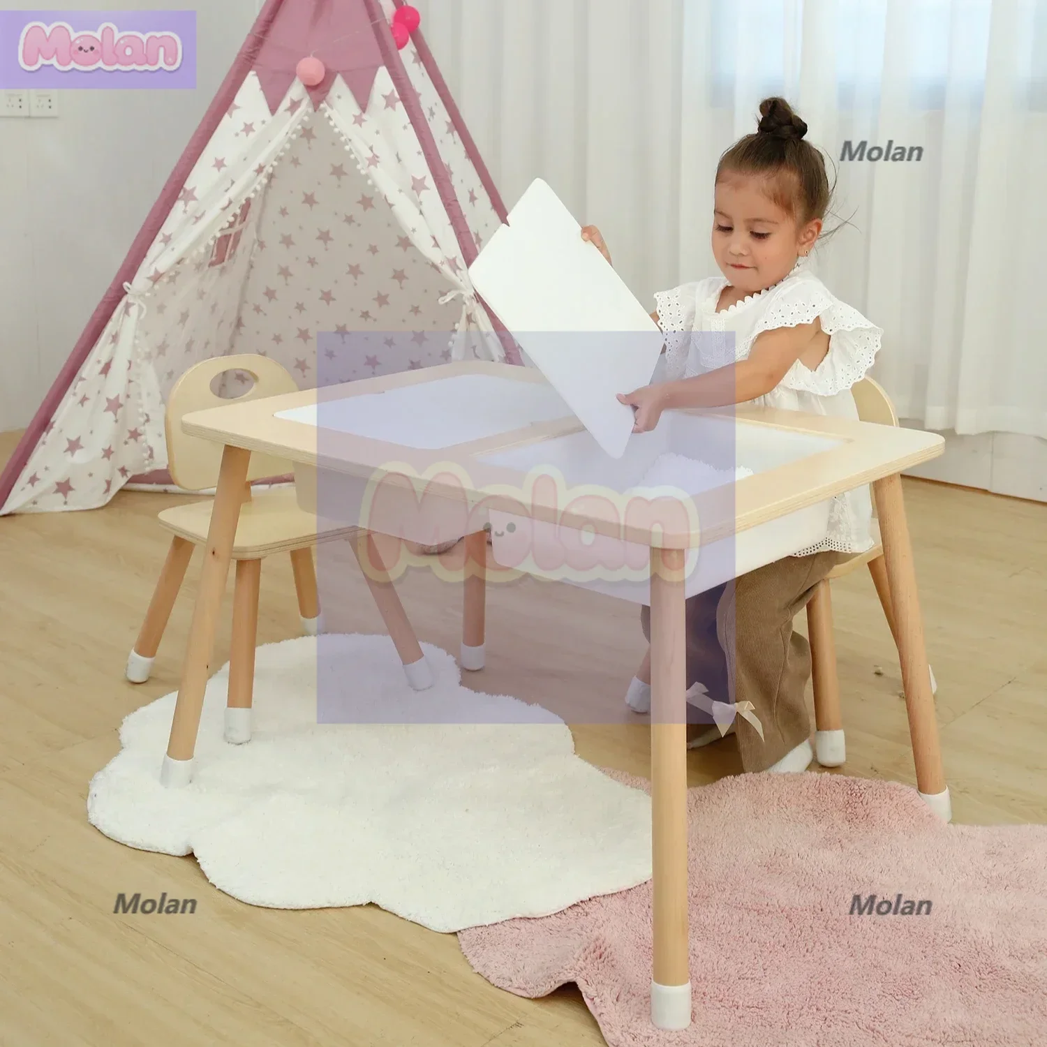 

Montessori children's preschool wooden furniture set educational sensory activities children's play table sand and water table