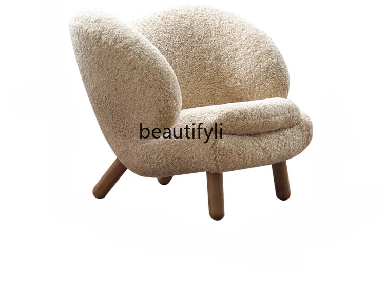 

Lamb wool pelican chair small apartment medieval single sofa chair North American black walnut casual single chair