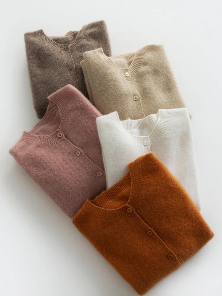 New Fashion Women Cashmere Sweater Autumn Winter  Button Cardigan 100% Merino Wool O-Neck Knitwear Female Grace Soft Clothes Top