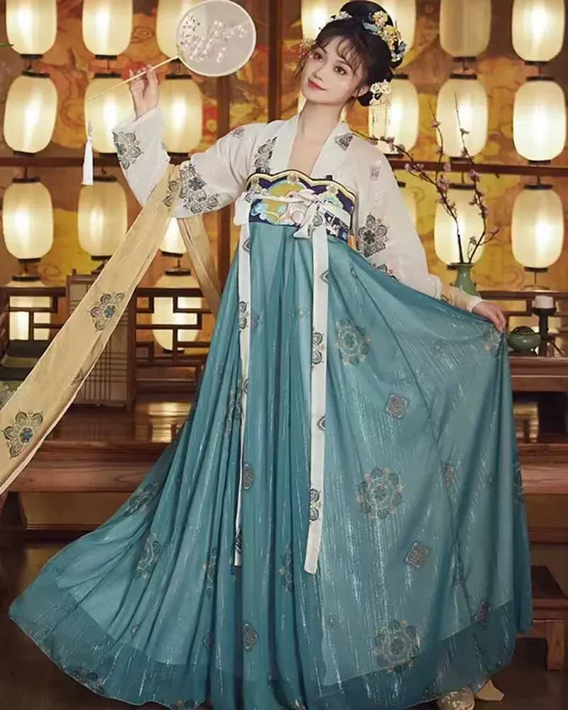 Large Size 3XL Chinese Hanfu Dress Women Vintage Tang dynasty One-piece Wrap Long Skirt With Top Cosplay Costume Plus Size 3XL