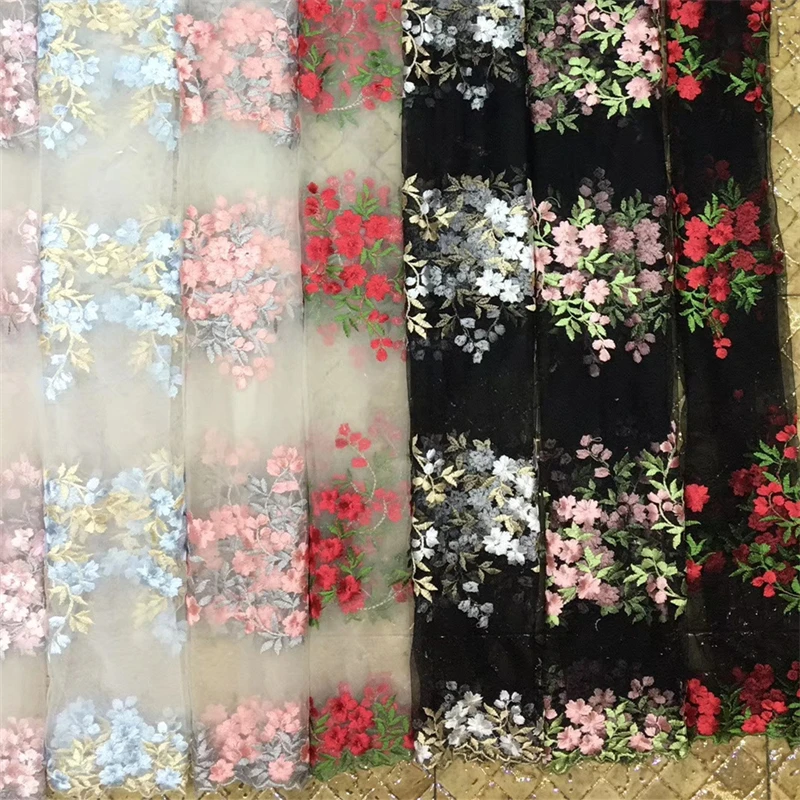Floral Embroidered Lace Fabric,Flower Mesh Tulle Fabric for Sewing Dress,Wedding,Prom,Children Cloth,Black and White by the Yar