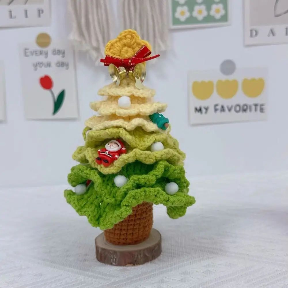 Decoração de árvore de natal de crochê artesanal mini plantas de flores de malha pinho árvore de natal em vaso criatividade fofa