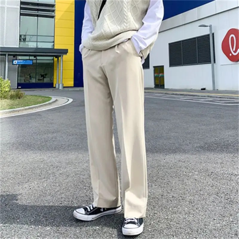 Spring Autumn New Fashion High Waist Solid Men\'s Clothin Casual Loose Korean Style Ropa Hombre Trousers All Match Chic Pants