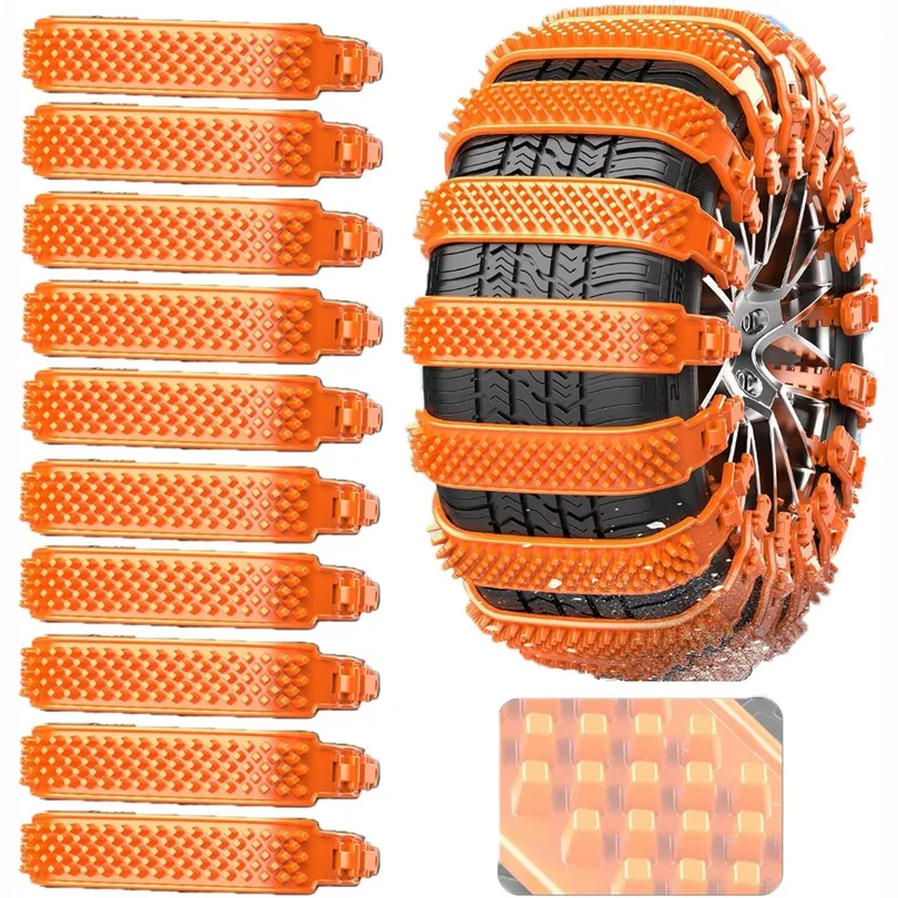 New 10-piece/set reusable anti-slip chains, portable snow tire chains, car tire zipper snow chains