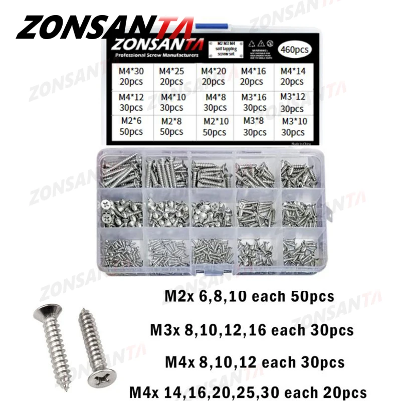 ZONSANTA M1-M4, Саморез с плоской головкой, фоторезьбовые винты из дерева, резьбовые наборы DIY, небольшие винты с потайной головкой