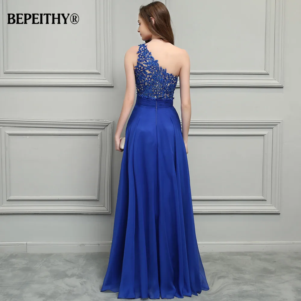 BEPEITHYCustomized Royal Blue Chiffon Prom Dress 2023 One Shoulder Lace Vintage Evening Dress Vestido Elegante Mujer Para Fiesta