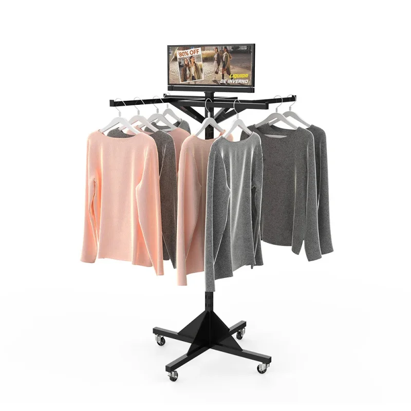 

custom.Women's Clothing Racks 360° Rotating Clothing Display Stand with Wheels Adjustable Height Garment Rack Store Furniture