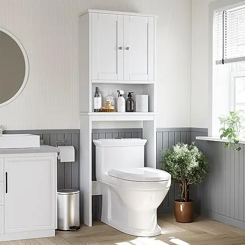 

Навесной шкафчик Shintenchi над унитазом – регулируемая полка для ванной комнаты с защитой от опрокидывания, компактный органайзер, белый цвет