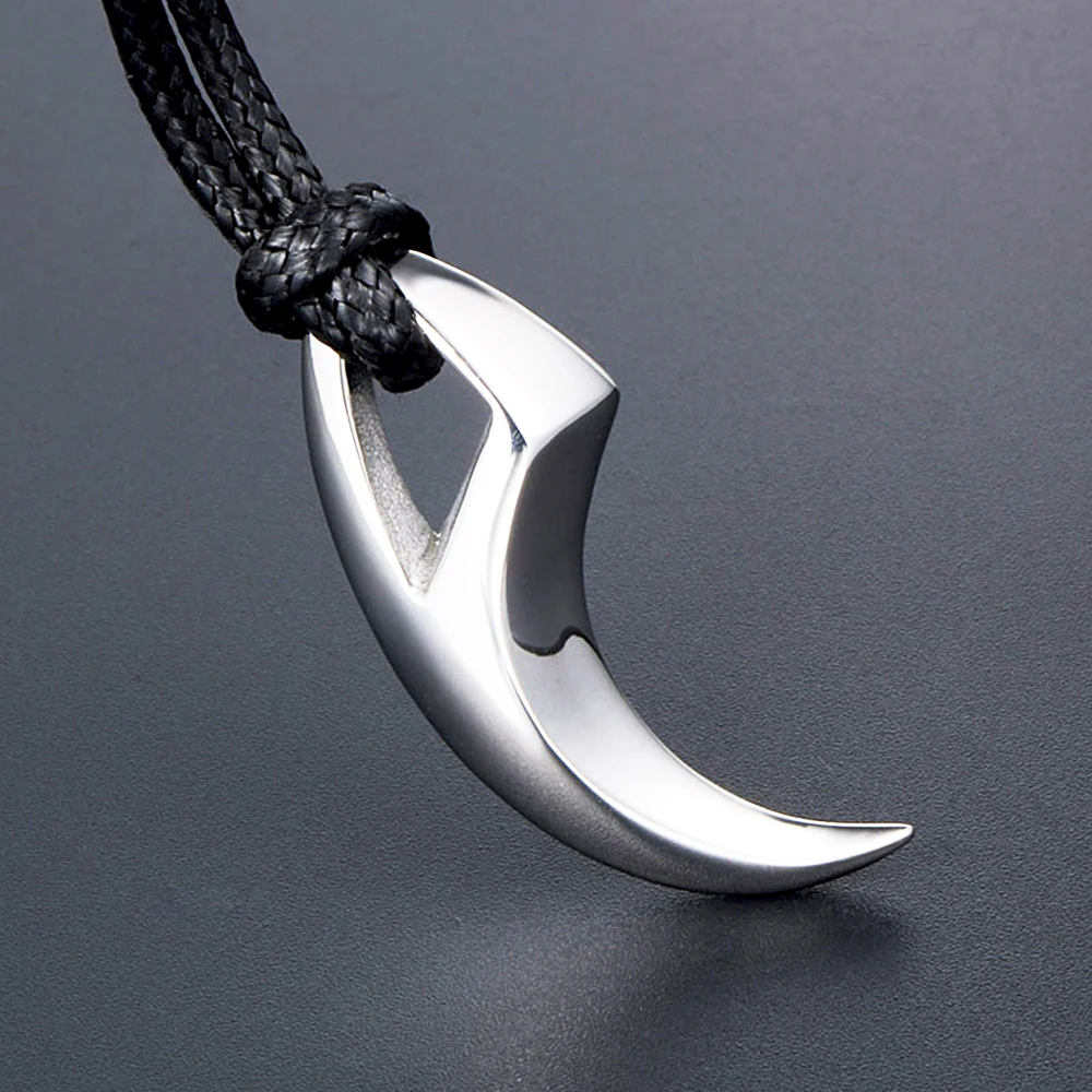 Collar Punk de acero inoxidable con colgante de cuerda de cuero y diente de lobo para hombres y mujeres, collares de punta de diente de media luna, joyería de Hip Hop, regalos