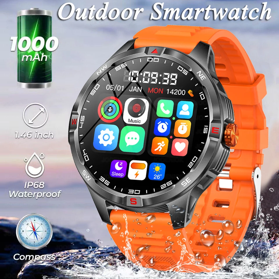 

НОВЫЕ умные часы с аккумулятором 1000 мАч, беспроводной компас для ответа на вызов, спортивные мужские светодиодные фонарики, IP68, водонепроницаемые умные часы для Xiaomi