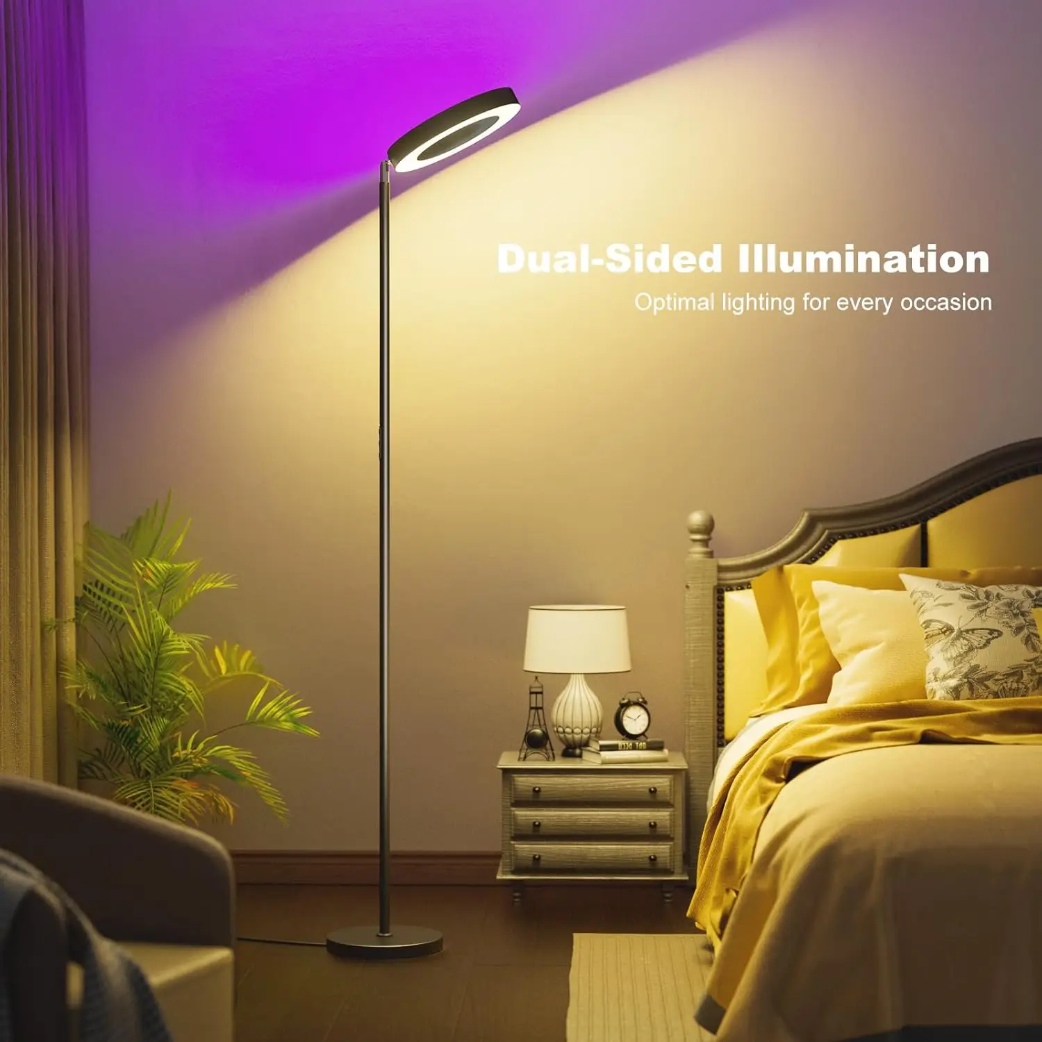 Dual-Sided Rgbcw Floor Lamp, 42W 2800Lm Bright Led Standing Lamp With Remote, Stepless Dimmable, Modern Color Changing