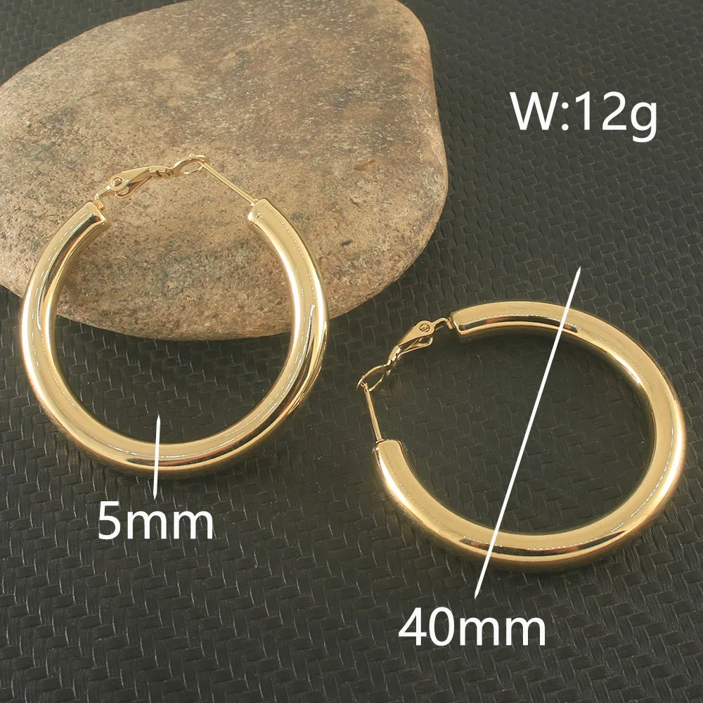 Gold Color Fashion Round Stainless Steel Jewelry Simple Hoop Earrings Personality Bijoux En Acier Inoxydable Femme EGKZAWAF