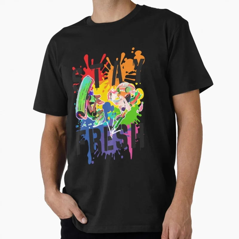 Stay Fresh Rainbow Paint Splat Splatoon Gift T shirt Large size Tops Anime Graffiti Art Graphic Print Y2k Clothes Cartoon Tee