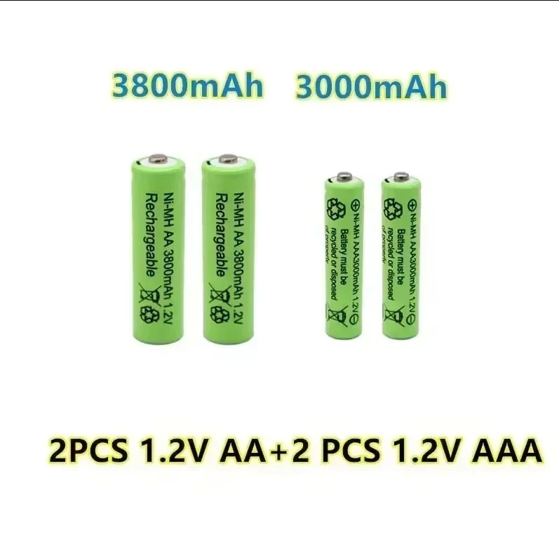 1.2V Rechargeable Battery 100% Genuine 1.2V AA 3800mAh +AAA 3000mAh Rechargeable Battery NI-MH Battery Free Shipping