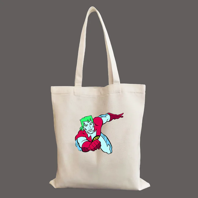 Captain Planet Cartoon 90s Top Anime Eco Women Shoulder Bags Handbag Canvas Shopping Bag Casual Large Ladies Travel Bags