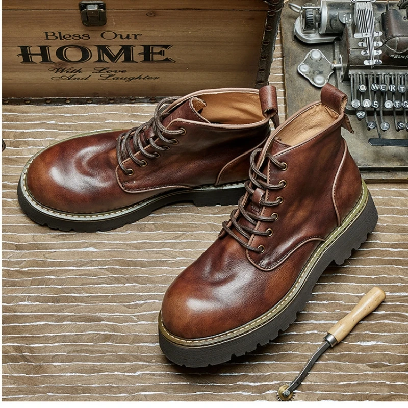 Soft Leather Mens Chelsea Boots Platform Luxury Genuine Leather Designer Vintage British Style Casual Business Social Shoes Man