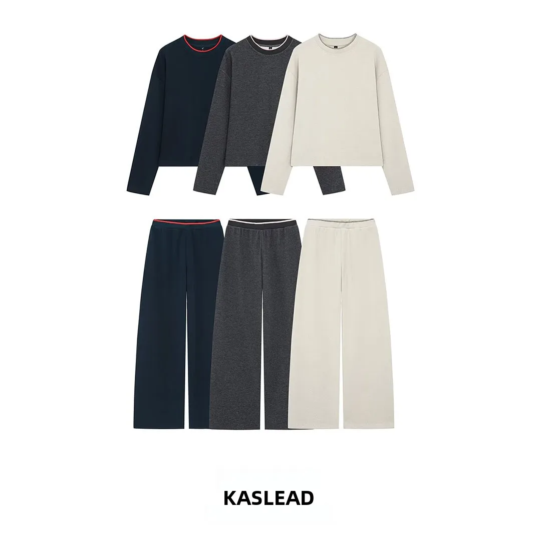 KASLEAD New Women's Fashion Set Soft Sweatshirt Pants Color Block Striped Long Sleeve Autumn Summer Two-Piece Suit