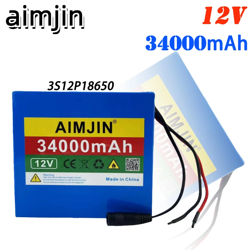 

12V 34Ah 3S12P 11.1V 12.6V High-power Lithium Battery Pack for Inverter Xenon Lamp Solar Street Light Sightseeing Car