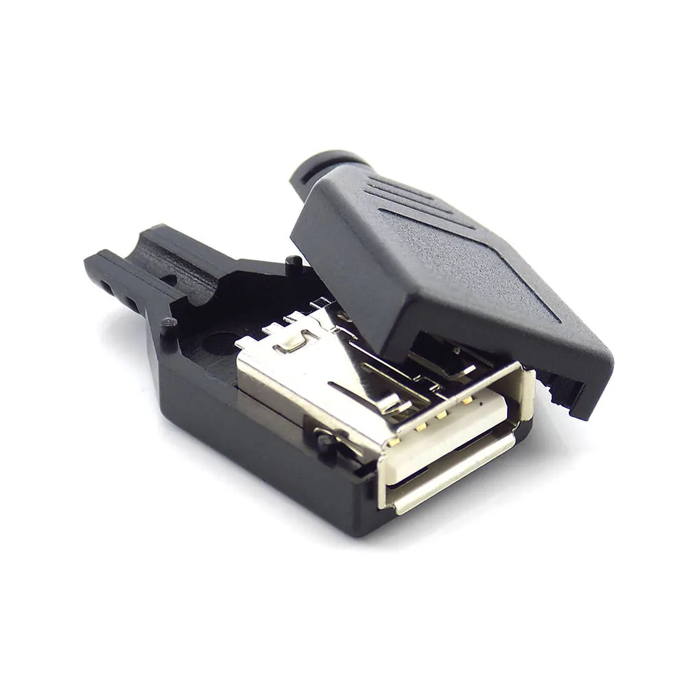 10pcs USB Connector Type A Female USB 2.0 4 Pin Adapter Socket Solder With Black Plastic Cover DIY Connector Plug