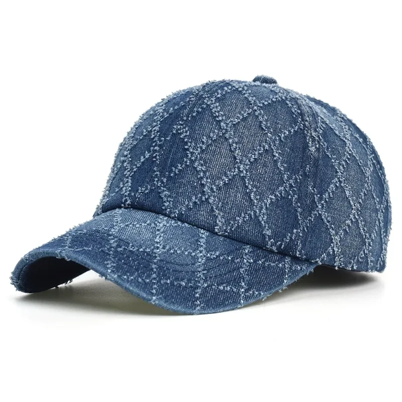 Lattice Washed Cotton Baseball Cap Men Women Vintage Denim Dad Hat Adjustable Trucker Style Low Profile
