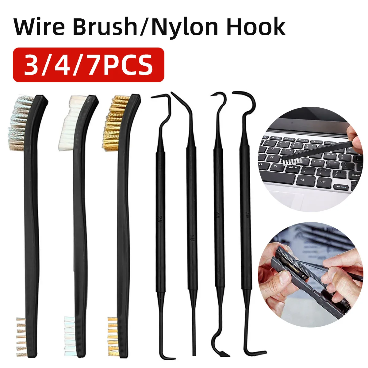 

3/4/7 шт. проволочная щетка/нейлоновый крючок, многофункциональный инструмент для чистки, набор аксессуаров, щетка для вышивки, полировка, многоцелевая чистка