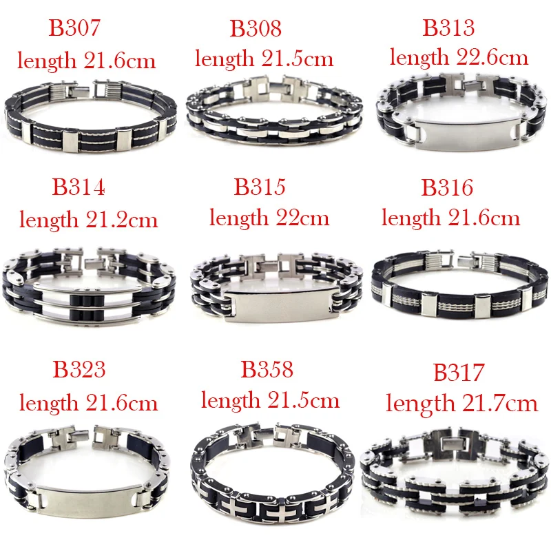 PINKSEE Men Stainless Steel Link Chain Bracelets & Bangles Men\'s Cuff Wristband Biker Motorcycle Black Silicone Bracelet Gift