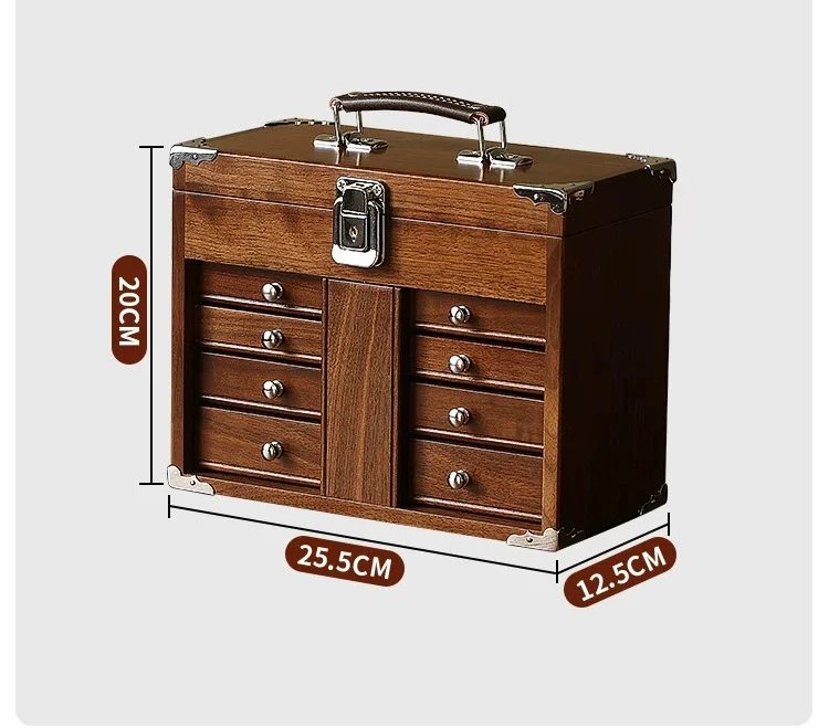 black walnut log retro small and multi-functional Wenwan storage makeup jewelry cabinet suitcase