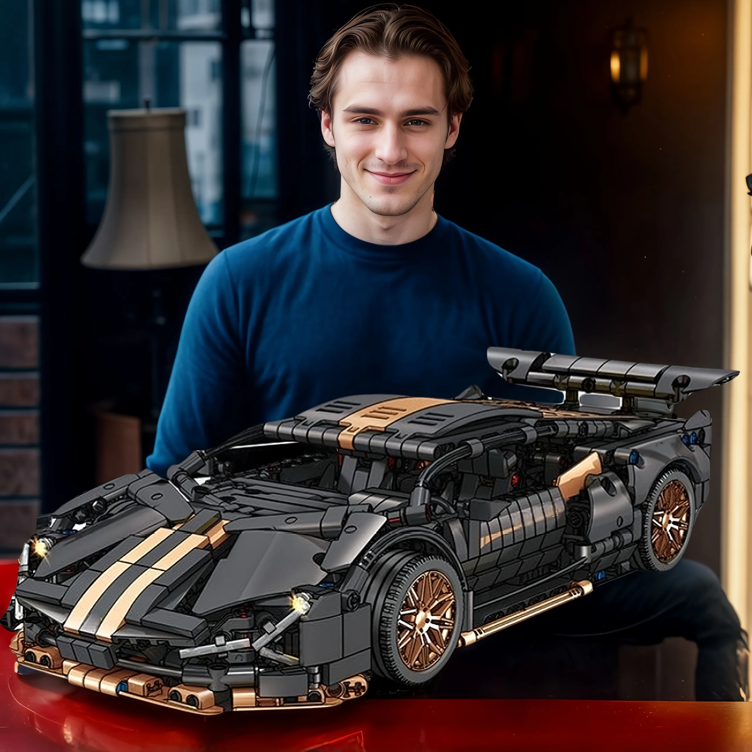 테크니컬 레이싱 스포츠카 모델 블록 테크닉 어른용 1:14 DIY 슈퍼카 브릭 퍼즐 장난감 어린이 어른 선물（1280+조각）