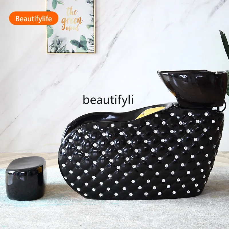 

A435 Lying Half Shampoo Chair Barber Shop Ceramic Basin Flushing Bed Massage Couch with Pedal