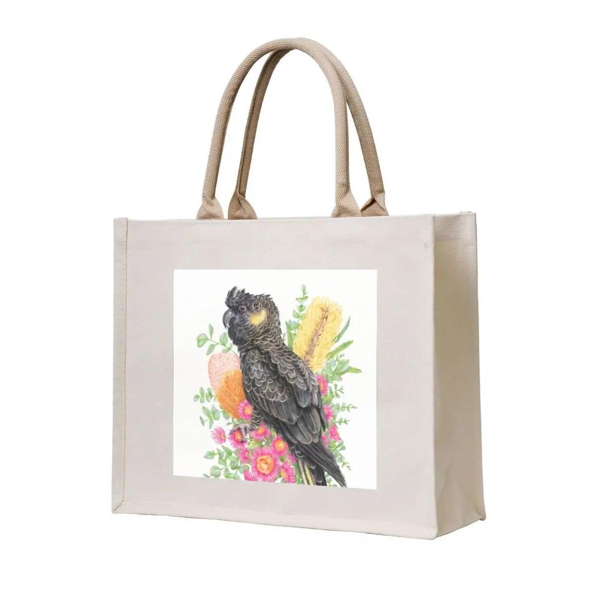 

Floral Yellow-tailed Black Cockatoo Tote Bag custom canvas bag canvas bags female bag tote screen