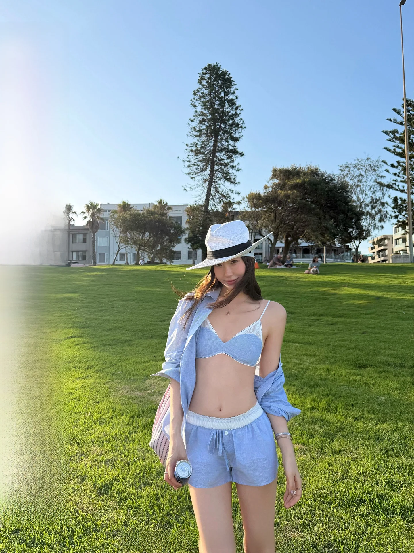 

Ranwear Exclusive Blue Hour Lace Bralette Shirt And Shorts Hollow Stripe Double Version Set Women's Fashion Summer Outfit