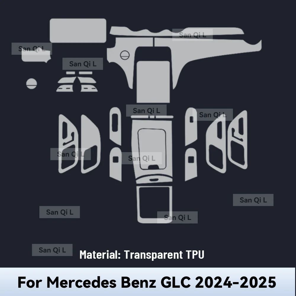 For Mercedes Benz GLC 2024 2025 Interior Center Console Clear Protective Film TPU Car Anti Scratch Tint Accessories Refit Set